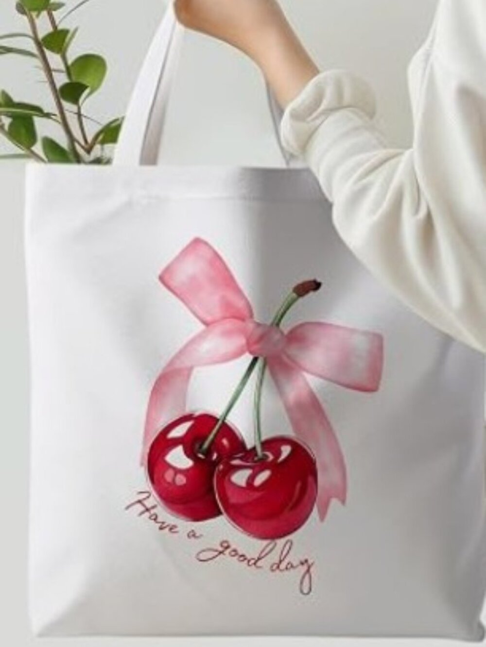 New...Cherry canvas Tote Bag and free Cherry charm gift!